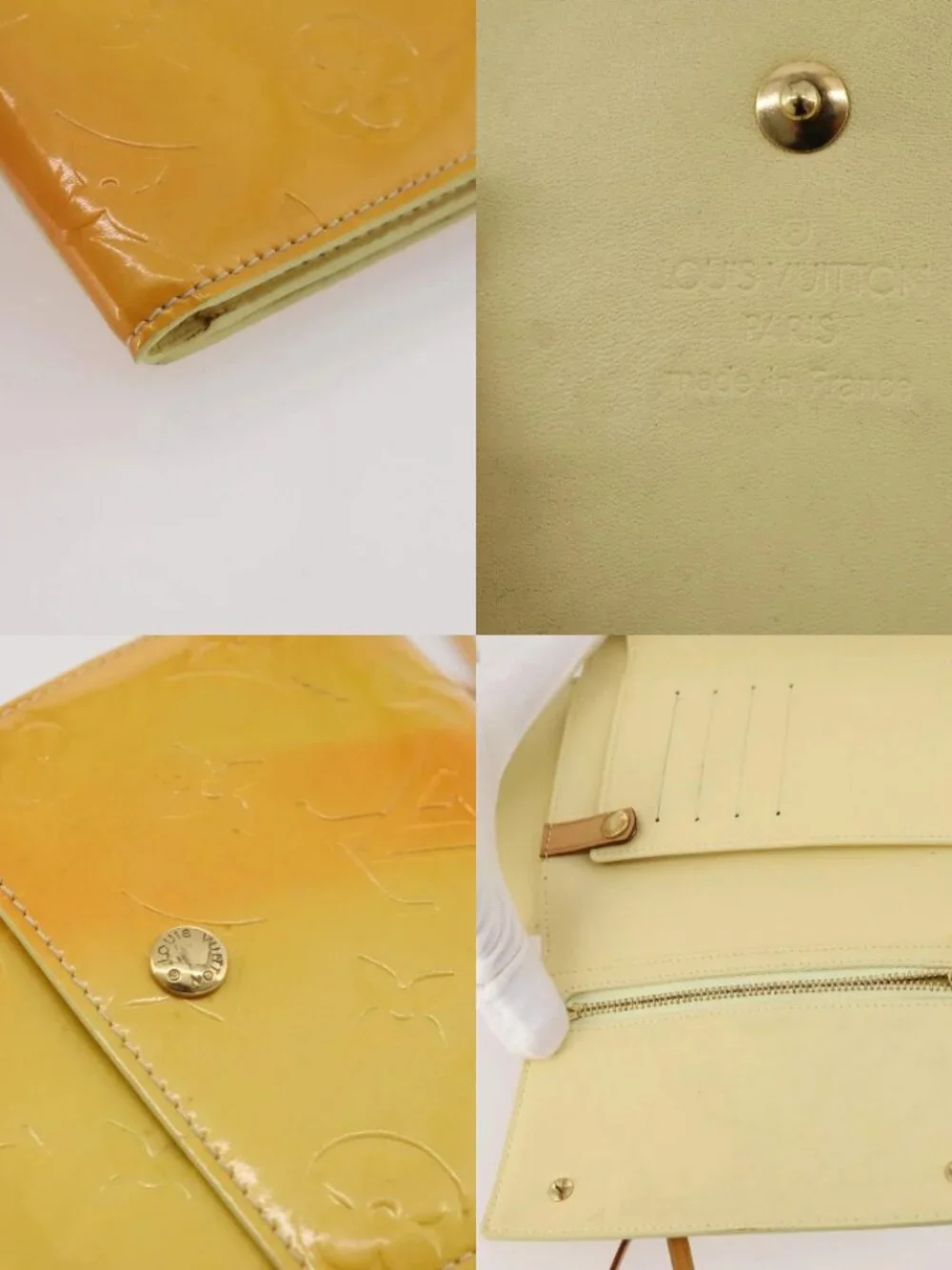 LOUIS VUITTON Monogram Vernis Walker Wallet Lime Yellow M91074 LV Auth BA10750